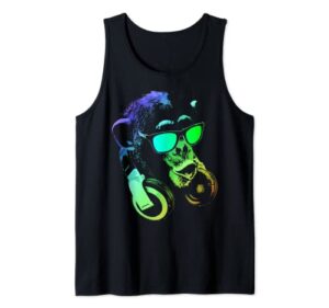 monkey chimp with sunglasses and headphones tank top