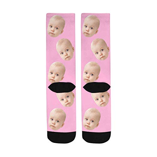 MyPupSocks Custom Printed and Personalized Socks 5 Baby Children Faces Crew Socks Unisex for Papa Pink