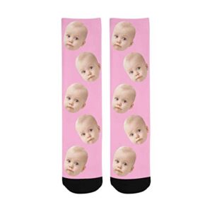 MyPupSocks Custom Printed and Personalized Socks 5 Baby Children Faces Crew Socks Unisex for Papa Pink