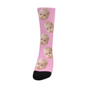 MyPupSocks Custom Printed and Personalized Socks 5 Baby Children Faces Crew Socks Unisex for Papa Pink