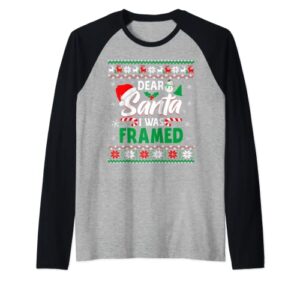 dear santa i was framed christmas stocking stuffer gift ugly raglan baseball tee