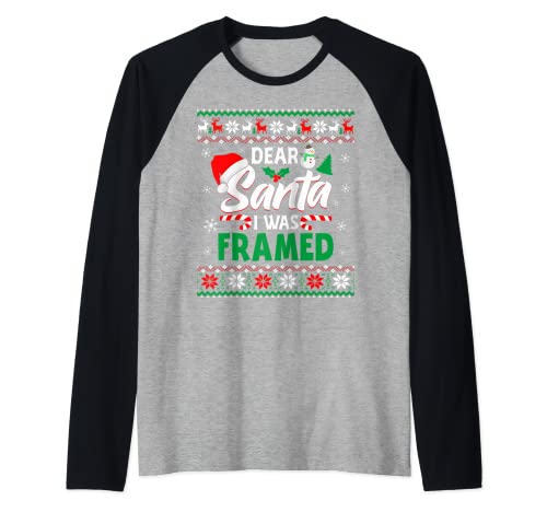 Dear Santa I Was Framed Christmas Stocking Stuffer Gift Ugly Raglan Baseball Tee