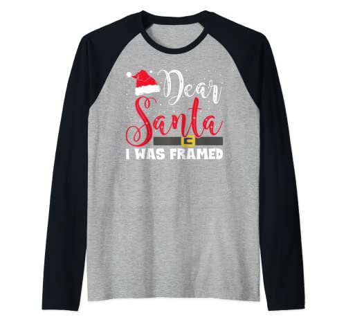 Dear Santa I Was Framed Funny Christmas Stocking Stuffer Raglan Baseball Tee