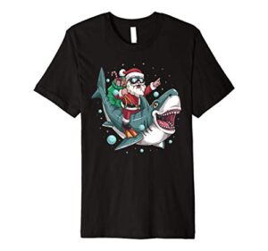 santa riding flying shark christmas stocking stuffer gift premium t-shirt