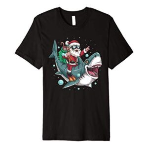 Santa Riding Flying Shark Christmas Stocking Stuffer Gift Premium T-Shirt