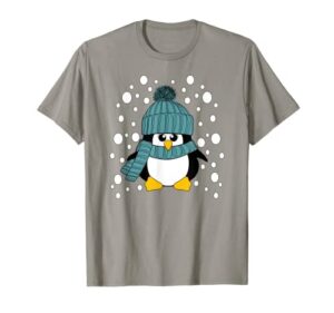 krimbles christmas penguin teal hat scarf stocking stuffer t-shirt
