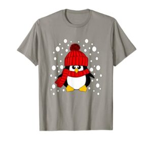 krimbles christmas snow penguin red hat stocking stuffer t-shirt
