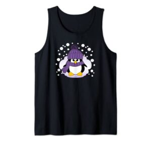 christmas penguin with purple hat and scarf stocking stuffer tank top