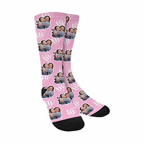 Custom Socks with Faces, Personalized Photo Socks Bestie Face Printed Picture Socks BFF Heart Pink Crew Socks Friendship for Men Women Friends BFF Mother's Day Birthday Anniversary