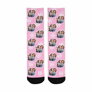 Custom Socks with Faces, Personalized Photo Socks Bestie Face Printed Picture Socks BFF Heart Pink Crew Socks Friendship for Men Women Friends BFF Mother's Day Birthday Anniversary