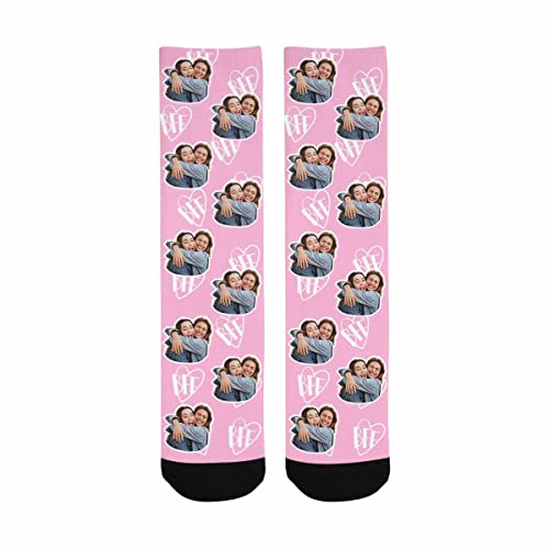 Custom Socks with Faces, Personalized Photo Socks Bestie Face Printed Picture Socks BFF Heart Pink Crew Socks Friendship for Men Women Friends BFF Mother's Day Birthday Anniversary