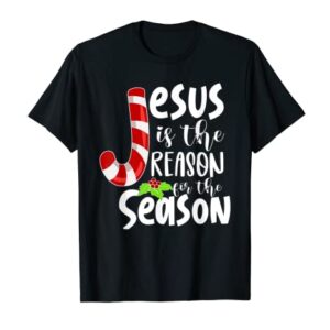 Christian Jesus The Reason Candy Cane Xmas Holiday Season T-Shirt