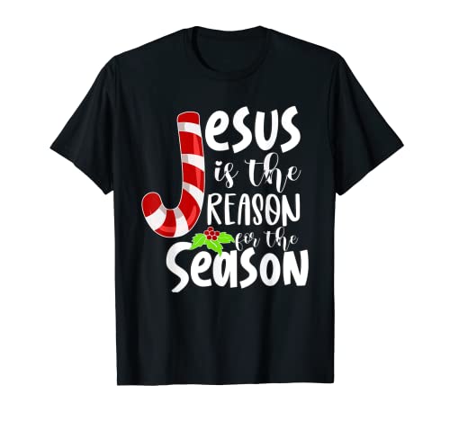 Christian Jesus The Reason Candy Cane Xmas Holiday Season T-Shirt