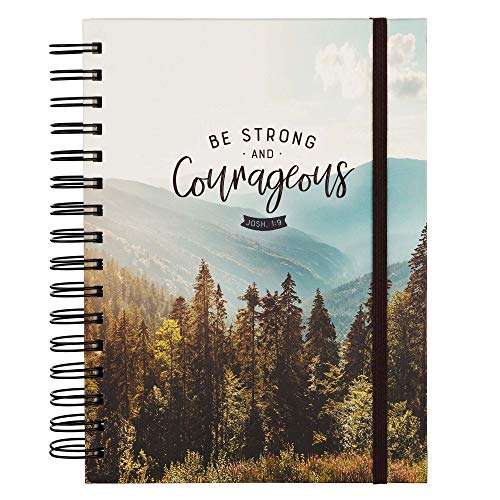 Christian Art Gifts Hardcover Journal, Be Strong and Courageous Jsohua 1:9 Bible Verse, Scenic Mountain Inspirational Wire Bound Spiral Notebook Elastic Closure Lined Pages w/Scripture, 7 x 8.5