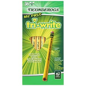 ticonderoga® tri-write beginners’ pencils with erasers, #2 soft, yellow barrel, pack of 36
