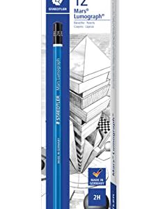 STAEDTLER Mars Lumograph 2H Graphite Art Drawing Pencil, Medium Hard, Break-Resistant Bonded Lead, 12 Pack, 100-2H