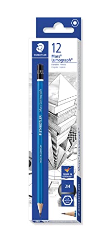 STAEDTLER Mars Lumograph 2H Graphite Art Drawing Pencil, Medium Hard, Break-Resistant Bonded Lead, 12 Pack, 100-2H