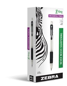 zebra pen z-grip mechanical pencil, 0.5mm point size, hb #2 graphite, black grip, 12 pack (52310)