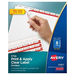 avery index maker clear label dividers, 8.5 x 11 inch, 8 tab, white tab, 50 sets (11557)