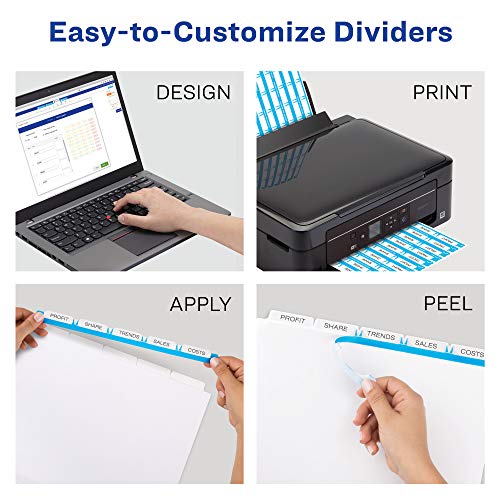 Avery 5-Tab Binder Dividers, Easy Print & Apply Clear Label Strip, Index Maker, White Tabs, 50 Sets (11556)
