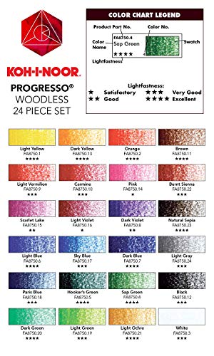 Koh-I-Noor Progresso Woodless Colored 24-Pencil Set, Assorted Colored Pencils (FA8758.24)