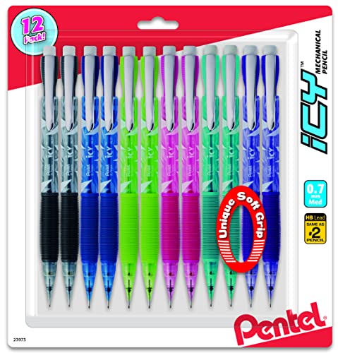 Pentel ICY Razzle-Dazzle Mechanical Pencil, 0.7mm, Assorted Barrels, Color May Vary, Pack of 12 (AL27RDBP12M)