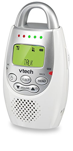 VTech DM221 Audio Baby Monitor with up to 1,000 ft of Range, Vibrating Sound-Alert, Talk Back Intercom & Night Light Loop, White/Silver