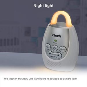 VTech DM221 Audio Baby Monitor with up to 1,000 ft of Range, Vibrating Sound-Alert, Talk Back Intercom & Night Light Loop, White/Silver