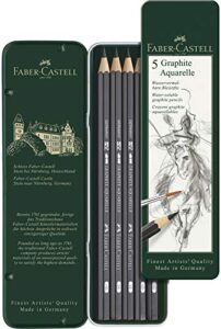 faber-castell 5 piece quality water-soluble graphite aquarelle pencils in a tin, including hb, 2b, 4b, 6b and 8b