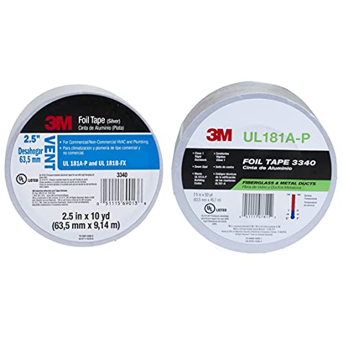 3M 3340 Foil Tape [UL 181 A & B listed/Linered]: 2-1/2 in. x 30 ft. (Silver)