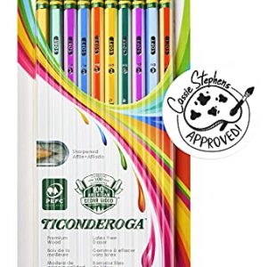 Ticonderoga X13910 Striped Wood-Cased Pencils, 2 HB Soft, Pre-Sharpened, 10 Count, Assorted Colors