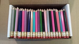 half pencils with eraser – golf, classroom, pew, short, mini – hexagon, sharpened, non toxic, non-smudge, 2 pencil, wood cased, color -assorted mix of colors, (box of 48) golf pocket pencils ™