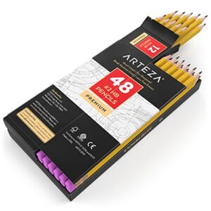 arteza hb pencils #2, pack of 48, wood-cased graphite pencils in bulk, pre-sharpened, with latex-free erasers, office & school supplies for exams and classrooms