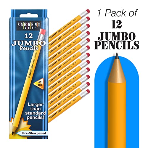 Sargent Art 72 x 2pk Jumbo Pencils, 144 total Class Pack, Beginner Yellow Pencils, Mega Size, Non-Toxic (12)