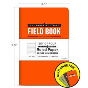 Elan Publishing Company The Indestructible, Waterproof, Tearproof, Weatherproof Field Notebook - 3.5"x5.5" - Combo Colors - Lined Memo Book - Pack of 4