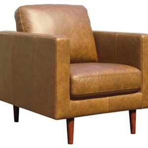 Amazon Brand – Rivet Revolve Modern Leather Armchair with Tapered Legs, 33"W, Caramel