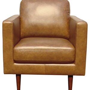 Amazon Brand – Rivet Revolve Modern Leather Armchair with Tapered Legs, 33"W, Caramel