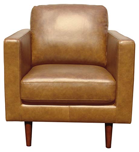 Amazon Brand – Rivet Revolve Modern Leather Armchair with Tapered Legs, 33"W, Caramel