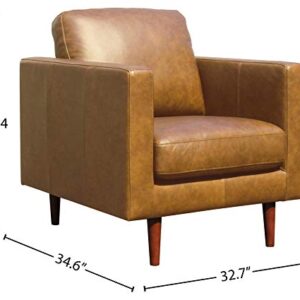 Amazon Brand – Rivet Revolve Modern Leather Armchair with Tapered Legs, 33"W, Caramel