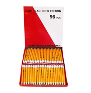 s & e teacher’s edition half pencils with eraser tops 96pcs, golf, classroom, pew – #2 hb, hexagon, 96/box.