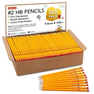 shuttle art wood-cased #2 hb pencils, 600 pack sharpened yellow pencils with erasers, bulk pack graphite pencils for school and teacher supplies, writhing, drawing and sketching