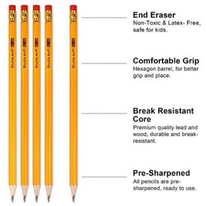 Shuttle Art Wood-Cased #2 HB Pencils, 600 Pack Sharpened Yellow Pencils with Erasers, Bulk Pack Graphite Pencils for School and Teacher Supplies, Writhing, Drawing and Sketching
