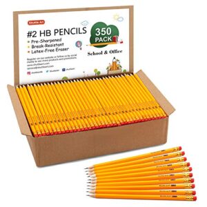 shuttle art wood-cased #2 hb pencils, 350 pack sharpened yellow pencils with erasers, bulk pack graphite pencils for school and teacher supplies, writhing, drawing and sketching