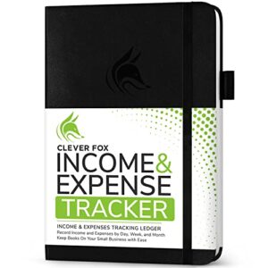 clever fox income & expense tracker – accounting & bookkeeping ledger book for small business – income & expense record notebook with receipt pocket – undated, a5, 5.8″ x 8.3″, hardcover (black)