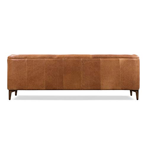 POLY & BARK Essex Leather Couch – 89-Inch Leather Sofa with Tufted Back - Full Grain Leather Couch with Feather-Down Topper On Seating Surfaces – Vintage Pure-Aniline Italian Leather – Cognac Tan