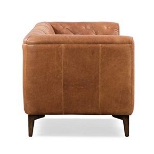 POLY & BARK Essex Leather Couch – 89-Inch Leather Sofa with Tufted Back - Full Grain Leather Couch with Feather-Down Topper On Seating Surfaces – Vintage Pure-Aniline Italian Leather – Cognac Tan