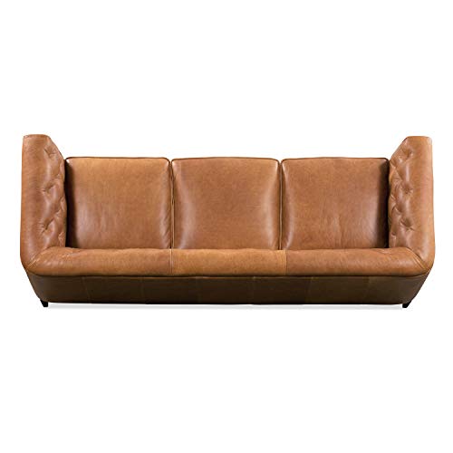 POLY & BARK Essex Leather Couch – 89-Inch Leather Sofa with Tufted Back - Full Grain Leather Couch with Feather-Down Topper On Seating Surfaces – Vintage Pure-Aniline Italian Leather – Cognac Tan