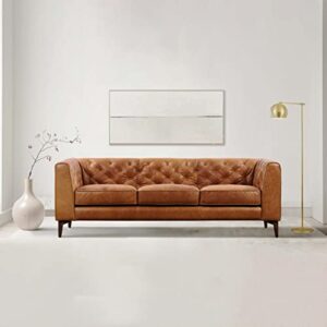 POLY & BARK Essex Leather Couch – 89-Inch Leather Sofa with Tufted Back - Full Grain Leather Couch with Feather-Down Topper On Seating Surfaces – Vintage Pure-Aniline Italian Leather – Cognac Tan