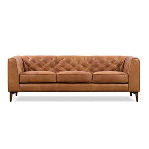 POLY & BARK Essex Leather Couch – 89-Inch Leather Sofa with Tufted Back - Full Grain Leather Couch with Feather-Down Topper On Seating Surfaces – Vintage Pure-Aniline Italian Leather – Cognac Tan