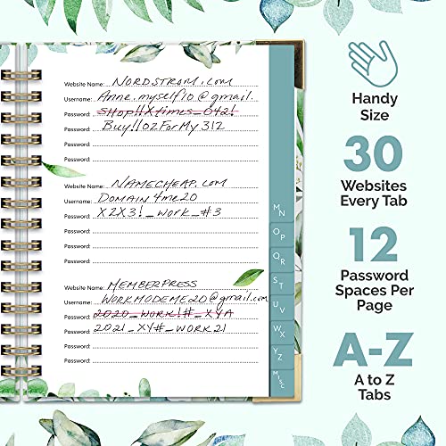 Simplified Greenery Password Book with Alphabetical Tabs - Pocket Sized Internet Password Keeper – Perfect Notebook w/Address Section to Get All Your Passwords and Recently Placed Orders Organized.